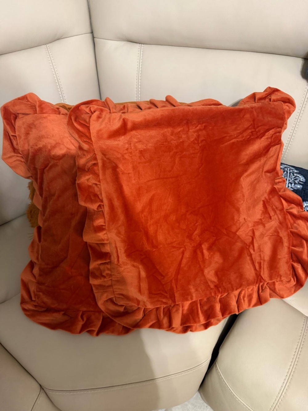Set of Two Ruffled Velvet Throw Pillow Covers - Burnt Orange